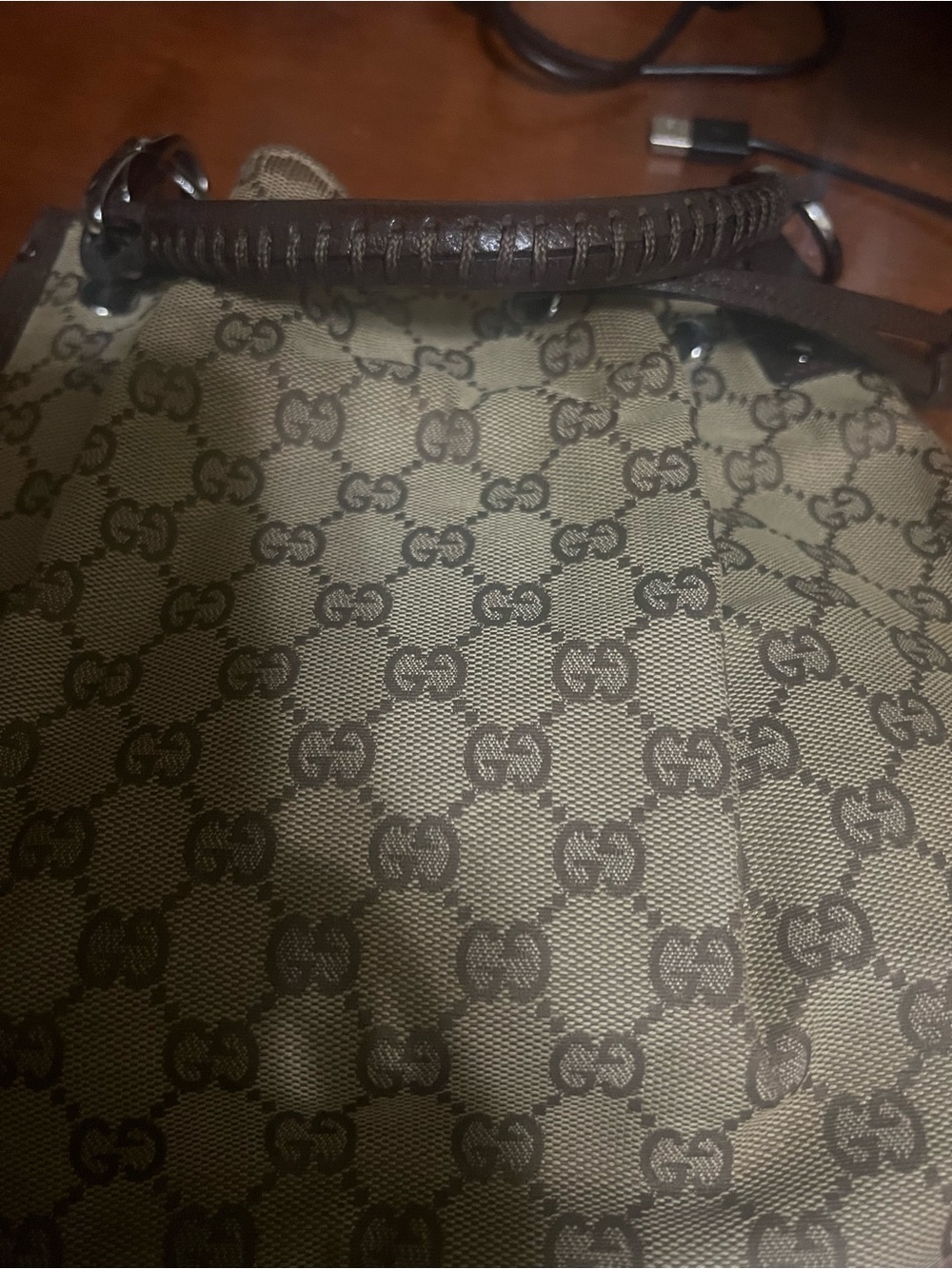 Gucci Beige Brown GG Canvas Drawstring Shoulder Bag small - Picture 13 of 16